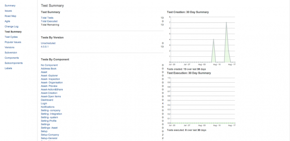 A screenshot of a JIRA test summary