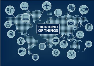 Map of the world showing icons for different internet of things examples