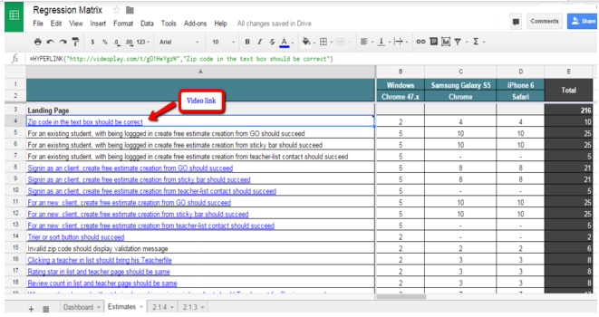 regression testing templates and spreadsheets