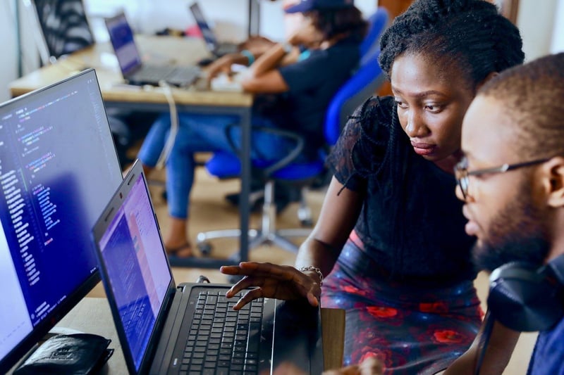 Two developers working in an office